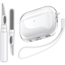 Kazan Hobi Kulaklık; Pro 2. Nesil Uyumlu Şeffaf Premium Kılıfı, Beyaz Silikon Kulaklık Ipi ve 3'ü 1 Arada Bluetooth Kulaklık Temizleme Kalemi Seti (Şeffaf, Beyaz)