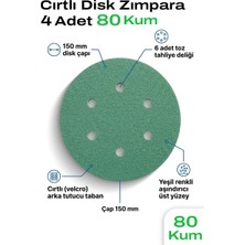 Uniflex 150 mm Cırt Zımpara 80 Kum 4 Adet 6 Delikli Yeşil Disk Zımpara