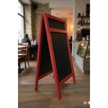 Kazan Hobi Çift Taraflı Tebeşir Tahtası, Ahşap Ayaklı Menü Panosu, Kafe Restoran Tipi Kara Tahta (100X50 Cm) (Kırmı)