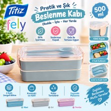 Titiz Fely 2 Katlı Beslenme Kabı 500 ml – Çatal ve Kaşıklı – Gri