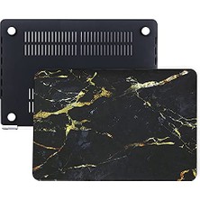 Kazan Hobi MacBook Pro 13 Inç Kılıf A1425 A1502 Uyumlu, Siyah Mermer Desenli Sert Kapak, Siyah
