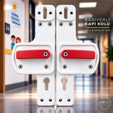 Bariyerli Kapı Kolu | Beyaz-Kırmızı Renkli | Çocuk Güvenlikli | Okul ve Eğitim Alanlarına Uygun