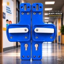 Bariyerli Kapı Kolu |lacivert-Beyaz Renkli | Çocuk Güvenlikli | Okul ve Eğitim Alanlarına Uygun
