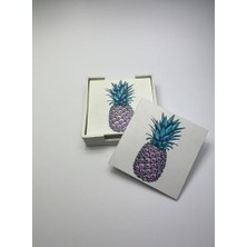 Kazan Hobi 6'lı Ahşap Bardak Altlığı Seti, Kutulu, Ananas Desenli