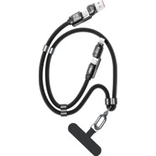 Kazan Hobi 240W Usb-A, Usb-C ve Lightning Çok Fonksiyonlu Askı Ipli Premium Örgü Yüksek Hızlı Şarj ve Veri Kablosu, 1.5 Metre, Siyah