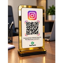 Özcan Tasarım Kişiye Özel Qr Kodluk - Masa Üstü Qr Kodluk ( Ahşap ve Gold Pleksi )