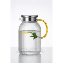 Kazan Hobi Sürahi; 1500 ml Borosilikat Cam Çizgili, Süzgeçli Metal Kapaklı, Isıya Dayanıklı Tasarım