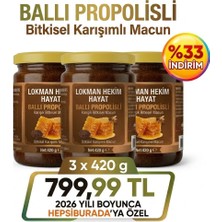 3 x 420 gr Ballı Propolisli Karışık Bitkisel Macun – Arı Sütü, Ekinezya & Harnup Pekmezli Doğal Destek Lokman Hekim
