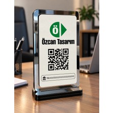 Özcan Tasarım Kişiye Özel Qr Kodluk - Masa Üstü Qr Kodluk ( Ahşap ve Gümüş Pleksi )