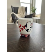Kazan Hobi Inek Kupa 07 El Yapımı 3D Krem Parlak Seramik Kupa