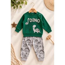 Dinamik çocuk Erkek Bebek Dinozor Desenli 2'li Alt Üst Takım Sweatshirt Eşofman Takımı 3-6-9-12 Aylık