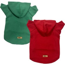 Kazan Hobi Kırmızı ve Yeşil L Kapüşonlu Polar Kedi ve Köpek Sweatshirtü, 2'li Paket