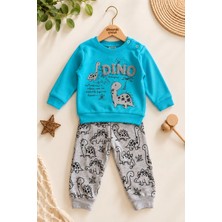 Dinamik çocuk Erkek Bebek Dinozor Desenli 2'li Alt Üst Takım Sweatshirt Eşofman Takımı 3-6-9-12 Aylık