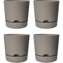 Kazan Hobi 9 L, 25 Cm, Begonya Saksı Tabaklı Drenajlı Mat Plastik Çiçek Saksısı (4 Adet, Bej)