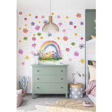 Kazan Hobi Gökkuşağı ve Çiçek Desenli Mat Pvc Sökülebilir Duvar Stickerı