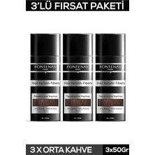 Kazan Hobi Saç Dolgunlaştırıcı Keratin Fibers Orta Kahve Topik Saç Tozu 50 G X3