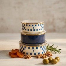 Emaye Market Emaye Saklama Kabı Seti 3'lü 14 cm 16 cm 18 cm Dışı Dekorlu Içi Krem Emaye