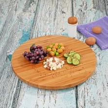 Kazan Hobi 35 cm Döner Mekanizmalı Kalın Bambu Yuvarlak Pizza ve Sunum Tepsisi; 360 Derece Dönebilen Kahvaltı Sunum, Pizza Sunum ve Börek Sunum Tepsisi (35 Cm*35 Cm*2 Cm)
