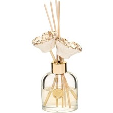 Kazan Hobi Şişe, 130 ml Elips Cam Gold Seramik Çiçek Taşlı Bambu Çubuklu Dark Amber Oda Kokusu