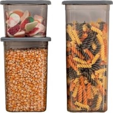Kazan Hobi 3'lü Set Sızdırmaz Kapaklı Kare Erzak Saklama Kabı, 650 ml - 1300 ml - 1900 Ml, Antrasit