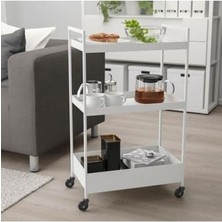 Kazan Hobi 3 Katlı Beyaz Çelik Servis Arabası, 50.5X30X83 Cm, Tekerlekli Düzenleyici Raf Ünitesi