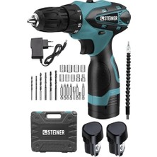 Kazan Hobi Germany Technology 36 V Metal Şanzıman Çift Akülü Şarjlı Vidalama Matkap + 24 Parça Set Mavi
