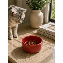 S'82 Kase Model Beton Kedi Köpek Mama ve Su Kabı (15CM Çap × 5cm) - Kiremit