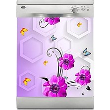 Kazan Hobi Sticker Kaplama, Beyaz Eşya Kaplama 3D Altigen Mor Çiçek, Bulaşık Makinesi