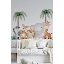 Kazan Hobi Sevimli Safari Hayvanları ve Palmiyeler Çocuk ve Bebek Odası Duvar Sticker Seti