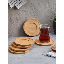 Kazan Hobi 6 Adet Yuvarlak Bambu Çay Tabağı, Bardak Altlığı ve Fincan Tabağı