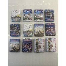 Kazan Hobi 8x6 cm Kapaklı Mini Makyaj Aynası, Taşlı Istanbul Manzarası, 12 Adet