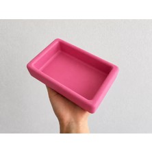 S'82 Dikdörtgen Model Beton Kedi Köpek Mama ve Su Kabı 18 x 10,5 x 4,5 cm - Pembe