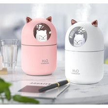 Kazan Hobi Oto ve Ev Kullanımı Için Kedi Karakterli Rgb'li Hava Nemlendirici Buhar Makinesi, Beyaz