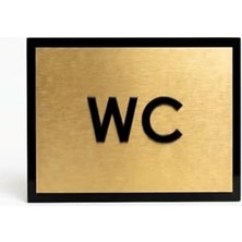 Kazan Hobi Wc Yönlendirme Tabelası, Gold Metal, Yapışkanlı, 15X11 cm