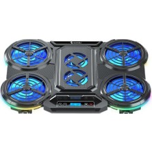 Kazan Hobi 6 Fanlı Rgb Notebook Soğutucu, 9-17 Inç, 7 Kademeli Yükseklik Ayarı, Dijital Ekran, 142CFM Hava Akışı, 10 Farklı Işık Modu, Ea-04