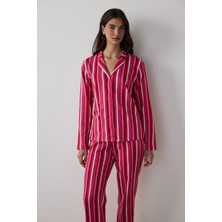 Penti Fuşya Bloom Stripes Gömlek Pantolon Pijama Takımı