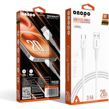 Kazan Hobi Android Xiaomi Uyumlu Type-C To USB 3.4A Hızlı Şarj ve Data Kablosu, 1 Metre, Q7, Beyaz Smart Kablo