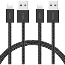 Kazan Hobi 2'li Örgülü Usb-A - Lightning Kablo, 1,5 M, Yumuşak, Esnek ve Hızlı Şarj Kablosu, iPhone 14 ve Önceki Modeller, 9. Nesil iPad ve Airpods ile Uyumlu, Siyah