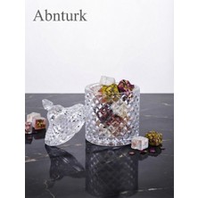 Abnturk Kristal Desenli Cam Lokumluk Dekoratif Mini Şekerlik Sunumluk 11X6,5CM