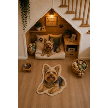 Zng Design Home Yorkshire Terrier Figürlü Dijital Baskı Makine Halısı, Kaymaz ve Yıkanabilir
