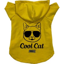 Kazan Hobi Köpek ve Kedi Için Sarı Cool Cat Polar Kapüşonlu Sweatshirt, Elbise Kıyafet L