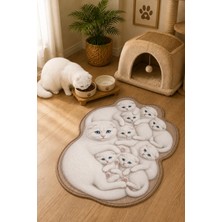 Zng Design Home Beyaz Scottish Fold Figürlü Dijital Baskı Makine Halısı, Kaymaz ve Yıkanabilir