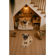 Zng Design Home Pug Figürlü Dijital Baskı Makine Halısı, Kaymaz ve Yıkanabilir