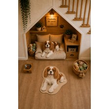 Zng Design Home Cavalier King Charles Figürlü Dijital Baskı Makine Halısı, Kaymaz ve Yıkanabilir