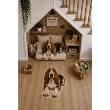Zng Design Home Basset Hound Figürlü Dijital Baskı Makine Halısı, Kaymaz ve Yıkanabilir