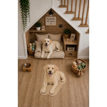 Zng Design Home Labrador Retriever Sarı Figürlü Dijital Baskı Makine Halısı, Kaymaz ve Yıkanabilir
