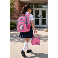 Dodomar Unicorn Pembe Benekli Ilkokul Okul Çantası Beslenme Çantası Çocuk 2'li Set 37 x 28 x 20 cm