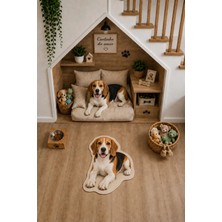 Zng Design Home Beagle Figürlü Dijital Baskı Makine Halısı, Kaymaz ve Yıkanabilir