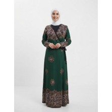 Sedef Moda Tesettür Namaz Elbisesi Anne Yeşil Leopar Desenli Kruvaze