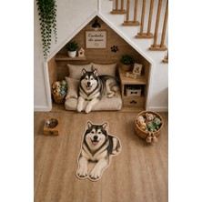 Zng Design Home Alaskan Malamute Figürlü Dijital Baskı Makine Halısı, Kaymaz ve Yıkanabilir
